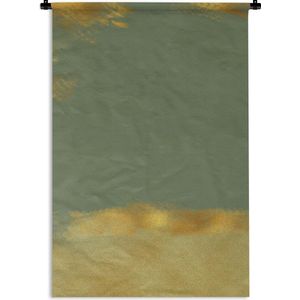 Wandkleed Luxe patroon - Luxe patroon van gouden verfvegen tegen een groene achtergrond Wandkleed katoen 60x90 cm - Wandtapijt met foto