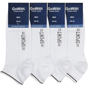 GoWith - katoen sokken - sportsokken - 4 paar - enkelsokken - sneaker sokken - heren sokken - kleur wit - maat 43-46