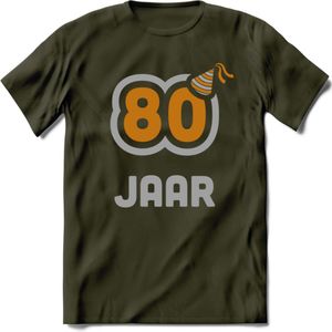 80 Jaar Feest T-Shirt | Goud - Zilver | Grappig Verjaardag Cadeau Shirt | Dames - Heren - Unisex | Tshirt Kleding Kado | - Leger Groen - XXL