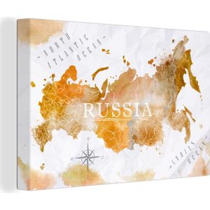 Canvas Wereldkaart - 120x80 - Wanddecoratie Rusland - Wereldkaart - Verf