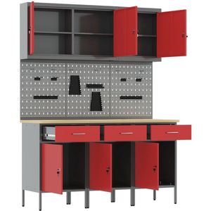 vidaXL - 8-delige - Werkbank - Set - Rode - Staal