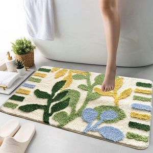 Groene Bladeren Badmat Antislip Getuft Natuurlijke Plantaardige Zachte Microvezel Badmatten Machinewasbaar Comfortabel voor Badkamer Douche Slaapkamer 50 x 80 cm