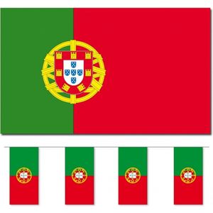 Bellatio Decorations - Vlaggen versiering set - Portugal - Vlag 90 x 150 cm en vlaggenlijn 4 meter