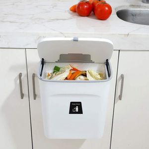 Compostbak voor keuken -2,4 gallons/9L prullenbak voor onder gootsteen, hangende kleine prullenbak met deksel voor badkamer/slaapkamer, compostemmer binnenshuis (wit)