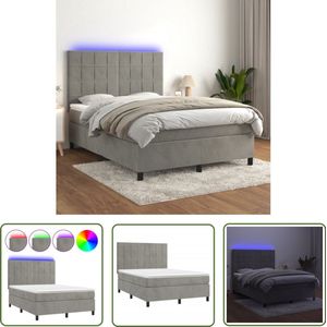 vidaXL Boxspring 140x200 cm - LED & Fluweel Grijs Boxspring - Led Bed - Velvet Bed - Tweepersoonsbed - Slaapcomfort
