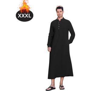 Nivard Islamitische Kleding - Djellaba Heren - Moslim Kleding - Arabisch Mannen Kaftan - Alhamdulillah - Zwart XXXL