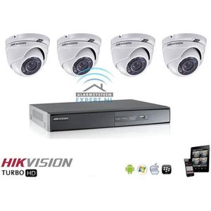 Hikvision Turbo HD complete cameraset voor coax 4x DS-2CE56F1T-IRM 2.8mm dome camera