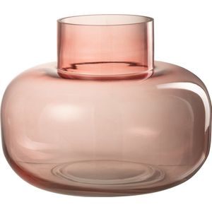 J-Line vaas Plat Rond - glas - roze - 20.00 cm hoog