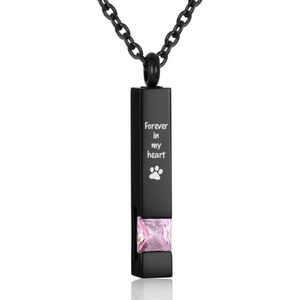 Luxe Ashanger | Met Ketting En Gravering | Forever In My Heart | Assieraad | Zwart Met Roze Steen | As Ketting | Gedenksieraad | Urn | Incl. As vuller