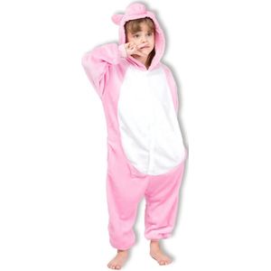 BoefieBoef Kinder Onesie Varken – Warme Dieren Pyjama 5-9 Jaar – Fluffy Verkleedpak & Fleece Huispak – Jongens & Meisjes – Zwemles Pyjama – Carnaval, Halloween & Sinterklaas Cadeau – Jumpsuit met Capuchon – 115-130 cm - Roze