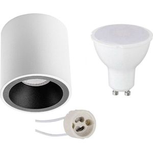 Opbouwspot Set - Pragmi Cliron Pro - GU10 Fitting - Opbouw Rond - Mat Wit/Zwart - 6W - Natuurlijk Wit 4200K - Verdiept - Ø90mm