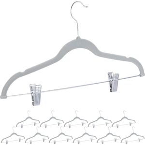 Relaxdays kledinghanger met clips - 12 stuks - fluweel - klerenhanger - broekhangers - grijs