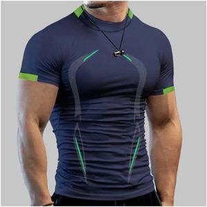 Sportshirt heren - fitness shirt heren - Sportshirt heren korte mouw - fitness kleding heren - sportshirt heren- sport T-shirt heren - sportshirt heren- fitness shirt heren korte mouw -Maat XXL- Donkerblauw