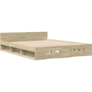 vidaXL - Bedframe - met - lades - bewerkt - hout - sonoma - eikenkleurig - 140x200 - cm