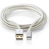 Nedis Lightning Kabel - USB 2.0 - Apple Lightning 8-Pins - USB-A Male - 480 Mbps - Verguld - 3.00 m - Rond - Gevlochten / Nylon - Aluminium - Cover Window Box