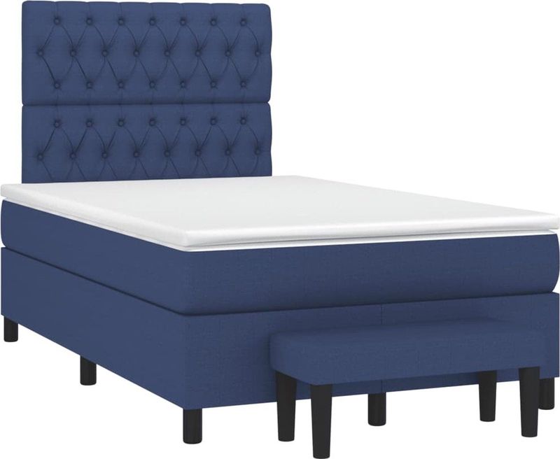 vidaXL - Boxspring - met - matras - stof - blauw - 120x190 - cm