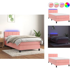 vidaXL Boxspring - Boxsprings - Bed - Slaapmeubel - Boxspring met matras en LED fluweel roze 100x200 cm