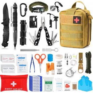 Survival kit - Survival armband - zakmes - paracord armband - vuursteen vuurstarter kit - zaklamp - kompas - Noodpakket - Outdoor camping survival set - Survival spullen - Cadeau man - XL Set - Bruin