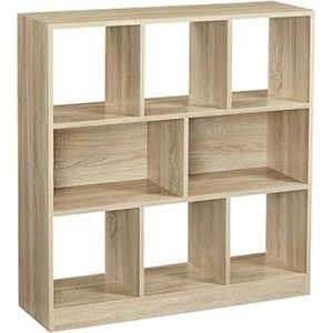 Boekenkast, kubusplank, vloerplank, met open compartimenten, voor woonkamer, studie, kinderkamer, kantoor, als kamerverdeler, 97,5 x 30 x 100 cm, eiken kleur