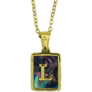 Letter Ketting - Initial L in Abalone schelp - Premium Staal in goud