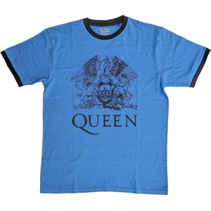 Queen - Crest Logo Heren T-shirt - S - Blauw