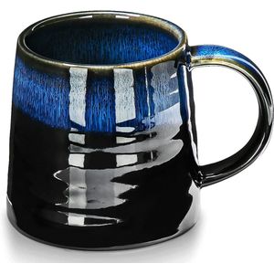 Koffiemokken, grote koffiemok, cappuccinomokken, aardewerk, 500 ml, koffiekop van keramiek, grote mok, porseleinen koffiekop, grote theemok met handvat, koffiemelk, theemok (blauw)