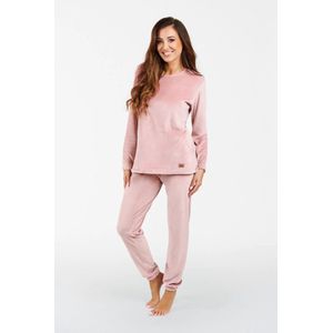 Italian Fashion Akara| hoogwaardig huispak | Velours Pyjama Dames | Lange Mouw Lange Broek | roze S