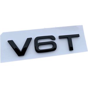 Auto Embleem V6T - Glossy Zwart - Zelfklevende Badge - V6 Logo - universeel/alle automerken - Auto Accessoires