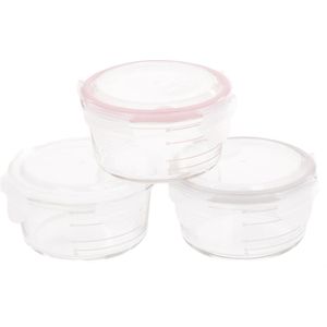 Bo Jungle B-Bowl Glas Wit/Grijs/Roze - - bewaarpotjes babyvoeding - bewaarpotten glas met deksel