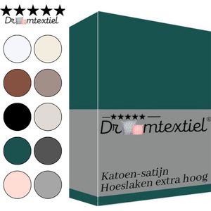 Droomtextiel Katoen - Satijnen Hoeslaken Donker Groen Lits-Jumeaux - 180x200 cm - Hoogwaardige Kwaliteit - Super Zacht - Hoge Hoek -