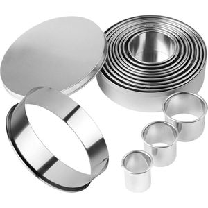 Taartsnijder 12 Stuks Mini Ronde Koekjessnijder Set - Roestvrij Staal - Cirkel Koekjessnijder Ring - Scone Cutter Voor Gebak Donut Fondant - Bakken DIY Taart