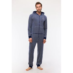 Woody Studio onesie heren velours - blauw gestreept - 242-12-QOP-V/927 - maat XXL