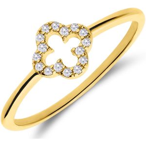 Lucardi Dames Zilveren goldplated ring klaver zirkonia - Ring - 925 Zilver - Goudkleurig - 18 / 57 mm