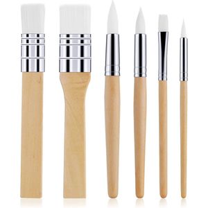 Houten Penseelset - 6 Stuks voor Acryl en Aquarel Schilderen