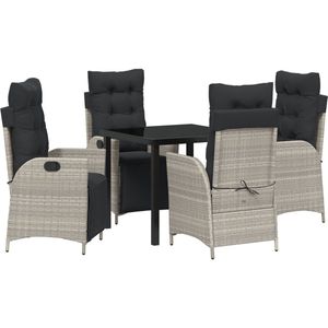 vidaXL - 5 - Delige - Tuin - Eetset - Lichtgrijs - Poly - Rattan