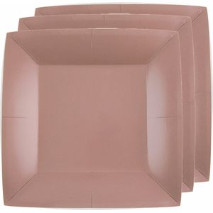 Santex feest diner bordjes - 20x stuks - papier/karton vierkant - rose goud - 23cm