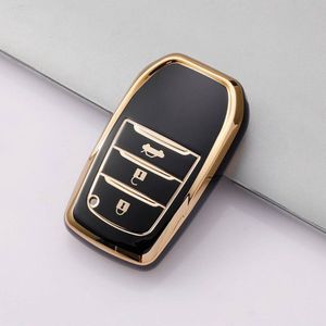 Autosleutel hoesje - TPU Sleutelhoesje - Sleutelcover - Autosleutelhoes - Geschikt voor Toyota -zw-goud- A3 - Auto Sleutel Accessoires gadgets - Kado man vrouw - Cadeau voor man vrouw