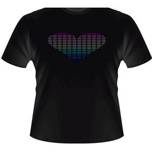 LED - T-shirt - Zwart - RGB - Hartje - L