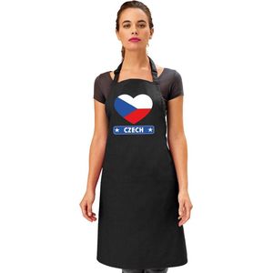 Tsjechische vlag in hart keukenschort/ barbecueschort zwart heren en dames - I love Tsjechie schort