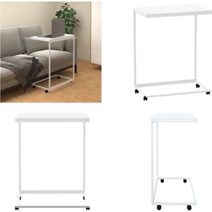 vidaXL Bijzettafel met wieltjes 55x35x70 cm bewerkt hout wit - Bijzettafel - Bijzettafels - Salontafel - Bijzettafeltje