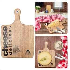 Cheqo® Robuuste Kaasplank - Rubber-Wood - 37,8x26x1,5cm - Kaas Snijden & Serveren - Met Ophangoog - Serveerplank