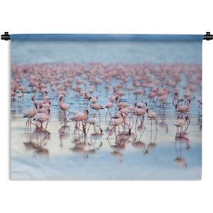 Wandkleed Flamingo  - Groep flamingo's op het Nakurumeer in Kenia Wandkleed katoen 60x45 cm - Wandtapijt met foto