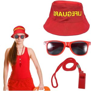 Pack of 3 Rescue Guard Costume Accessories Including Bucket Hat, Whistle, Sunglasses, Sunscreen Hats for Adults and Children - Fancy Dress Party for Women and Men
