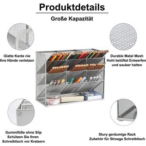 mesh bureau-organizer, pennenhouder, voor een opgeruimd bureau, organizer voor bureauspullen, opslagrek voor school, thuis, kantoor, kunstbenodigdheden (zilver)