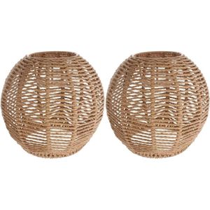 Retro rotan geweven mand plafond hanglamp afdekking vintage kroonluchter lampenkap voor eetkamer woonkamer 14 x 15 cm - Set van 2 stuks