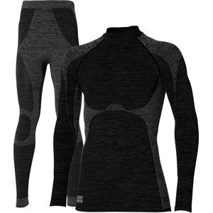 Heatkeeper Thermoset Heren Premium Techno - Thermoshirt met lange mouwen en legging - Zwart Melange - TOGwaarde 2.8 - Thermokleding Set Mannen - Maat XXL