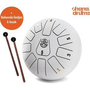 Ohana Drums® Handpan 20 cm Gewoon Wit – Tongue drum – Klankschaal – 11 noten – Yoga Drum – Lotus Tong - Steeldrum - Muziekinstrument voor kinderen - Mindfulness muziektherapie - Percussie-instrumenten