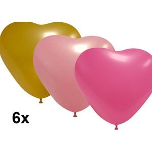 Hartjes ballonnen mix roze-goud, 6 stuks, 25 cm