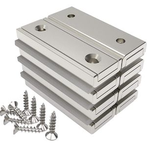 Set van 8 rechthoekige magneten, 20 kg kracht, 40 x 13,5 x 5 mm, met verzonken gat en capsule, huishoudelijke en industriële potmagneet met schroeven