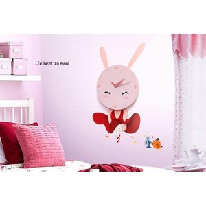 JP4kids klok Sweet Rabbit (JP-HYGZ004) - Klok - Kunststof - 62x48 cm - Roze